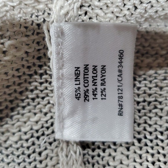 Eileen fisher linen cotton blend oatmeal cream open front short sleeve cardigan - Picture 6 of 7